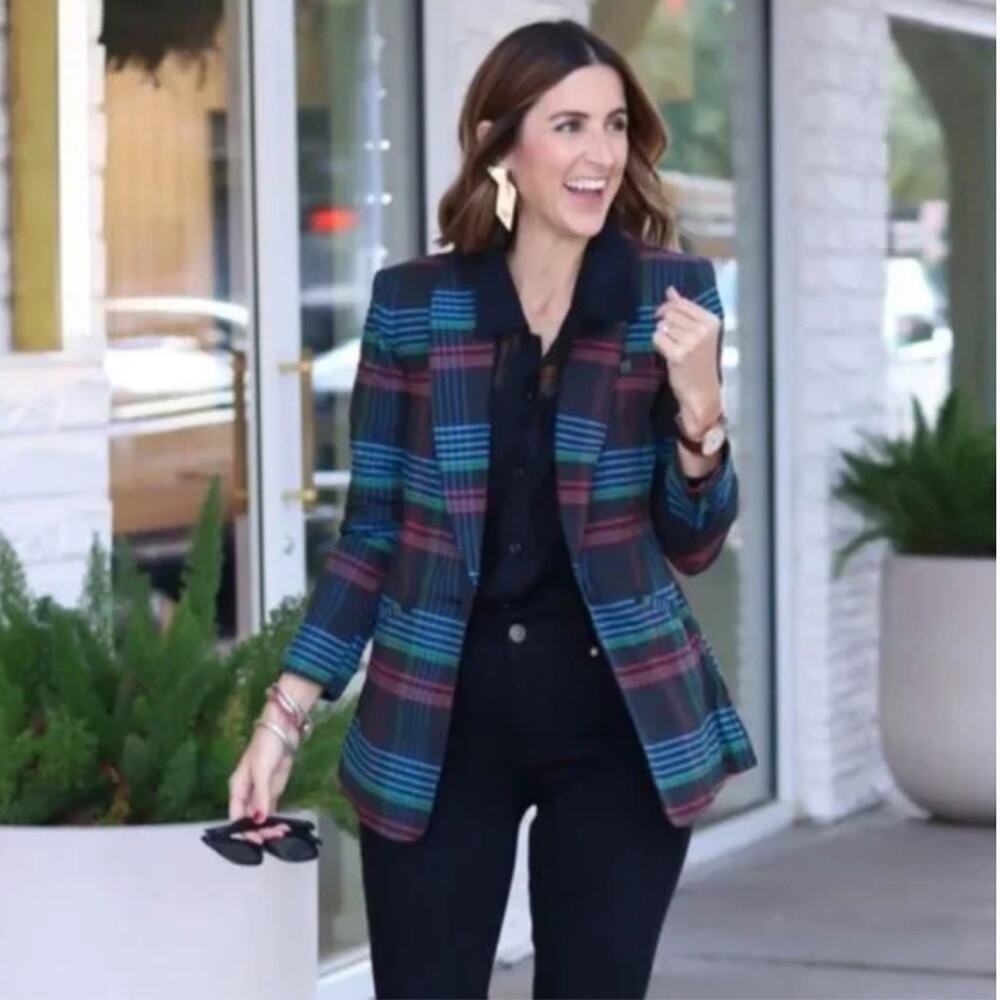 Cabi Holiday Plaid Blazer 2019 maroon black green blue MEDIUM